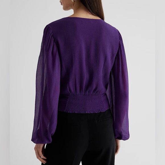 Express Women's Tie Waist Top Size XS Purple V-Neck Faux Wrap Lined NWT $54 - Picture 3 of 16